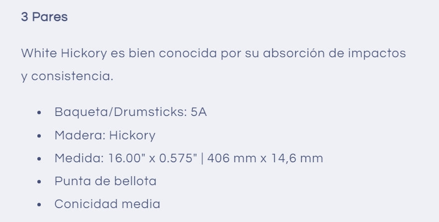 Baquetas 5A White Dip Hickory