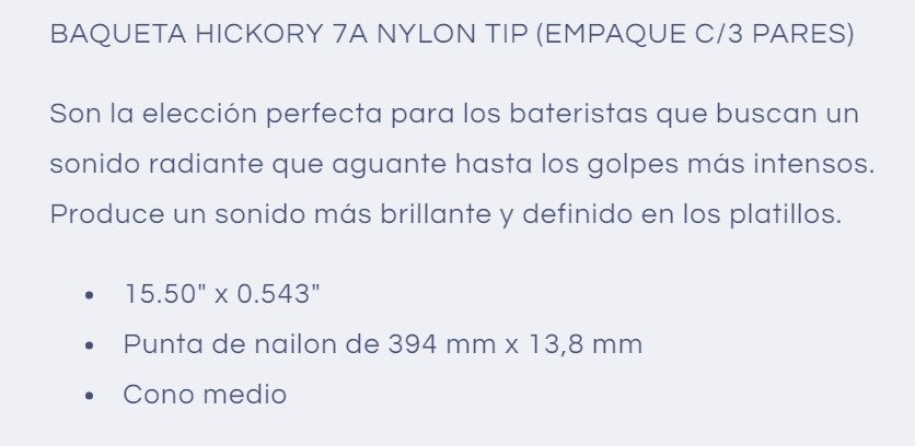 Baquetas 7A Nylon Hickory