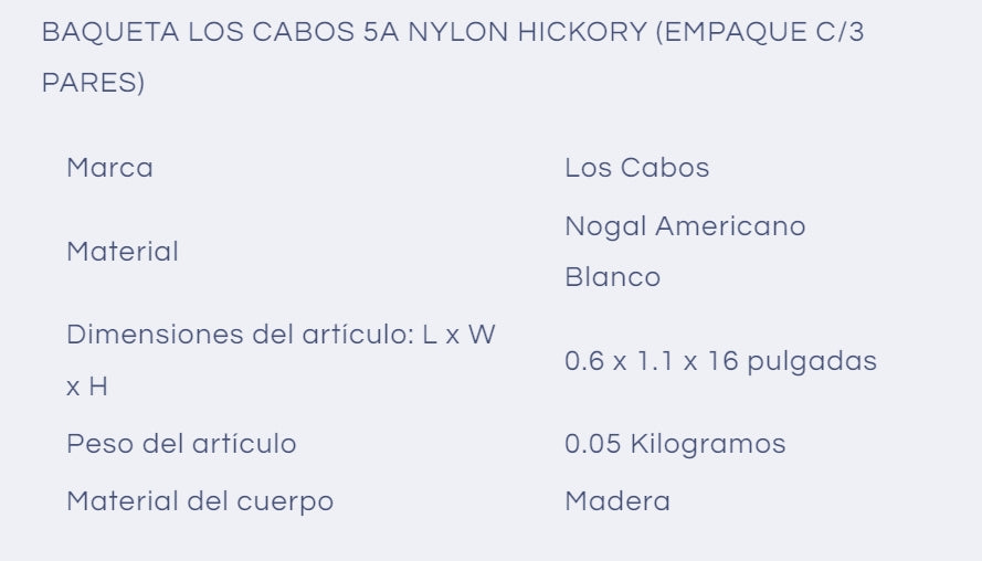 Baqueta 5A Nylon Hickory