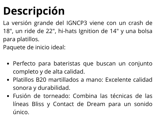 Ignition Piece Cymbal Pack large 14"/18"/22" con Funda
