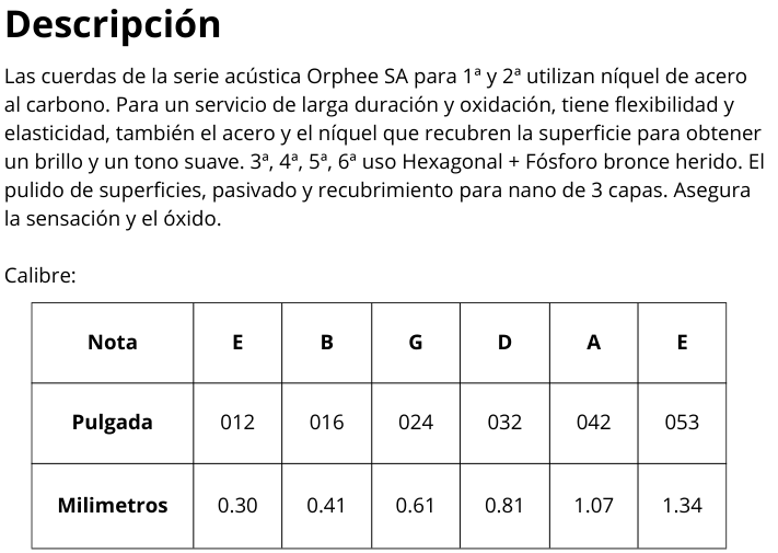 ENCORDADURA P/GUITARRA ACUSTICA (5 PIEZAS,ALEACION DE COBRE)