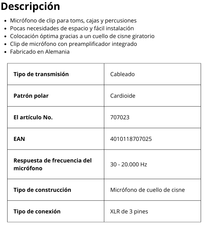 TG D58 Micrófono de condensador para batería (cardioide)