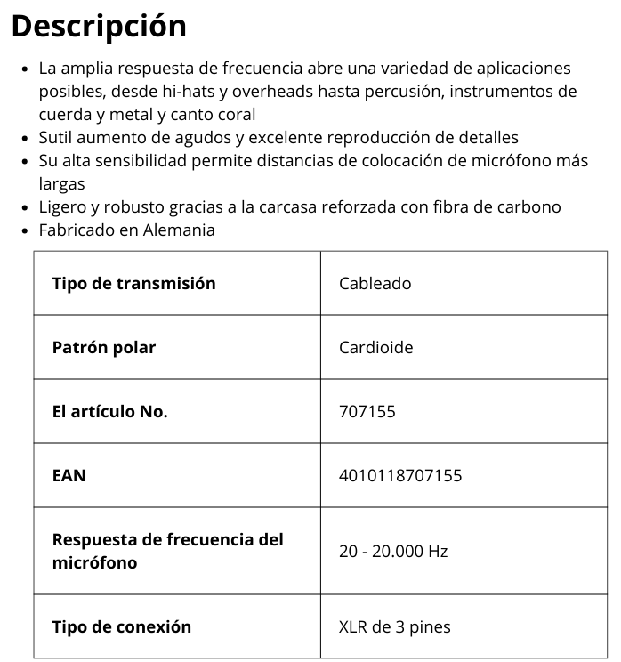 TG I53 Micrófono de condensador para instrumentos (cardioide)