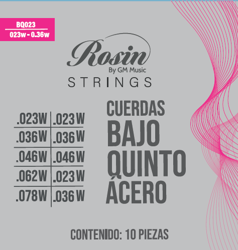 CUERDAS PARA BAJO QUINTO DE ACERO CALIBRE 023W-0.36W 10 PZAS