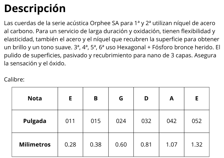 ENCORDADURA P/GUITARRA ACUSTICA (5 PIEZAS ,ALEACION DE COBRE)