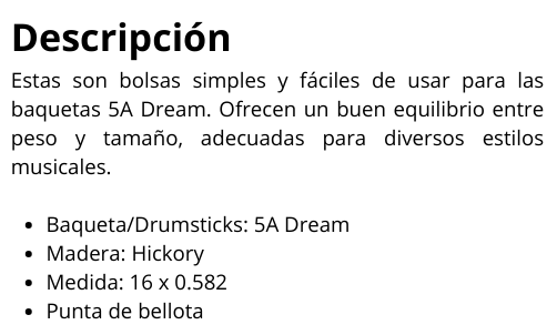 Baqueta Hickory 5A Dream (Par)